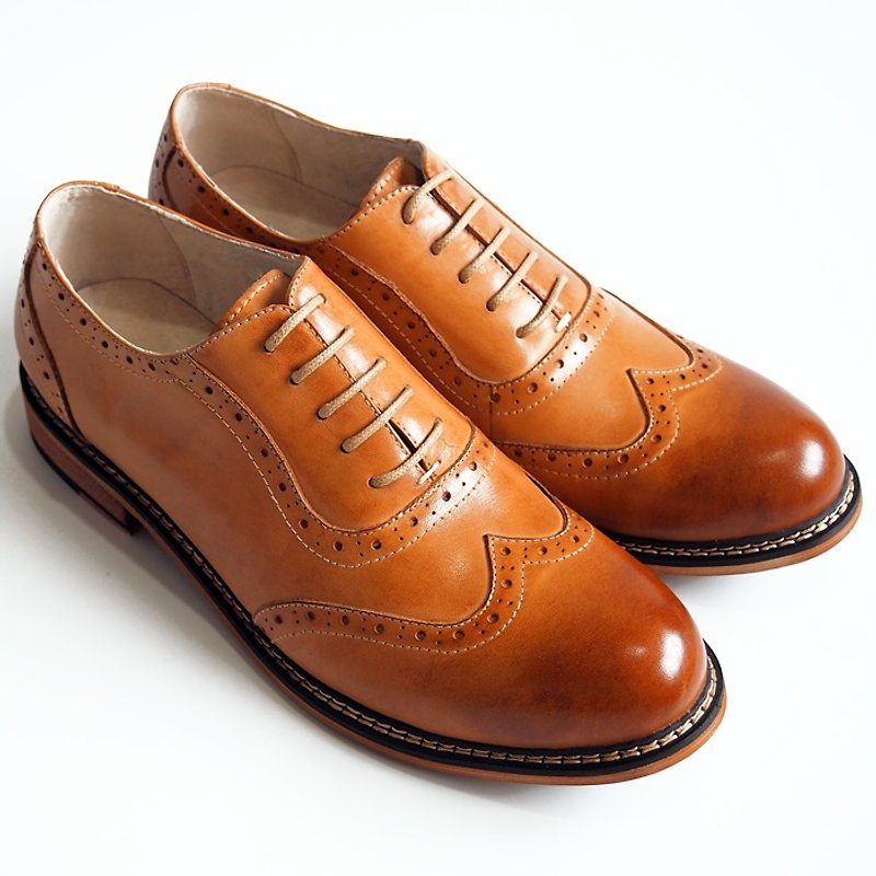 Hand-painted calfskin leather veins with carved leather shoes - Caramel - Free Shipping - D1A32-89 - รองเท้าอ็อกฟอร์ดผู้ชาย - หนังแท้ สีนำ้ตาล