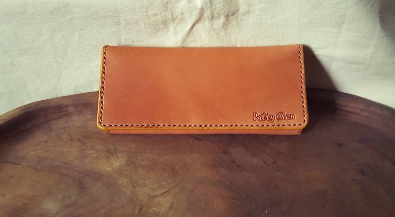 Exclusive custom vintage yellow pure leather long clip (for lovers, birthday gifts) - Wallets - Genuine Leather Orange