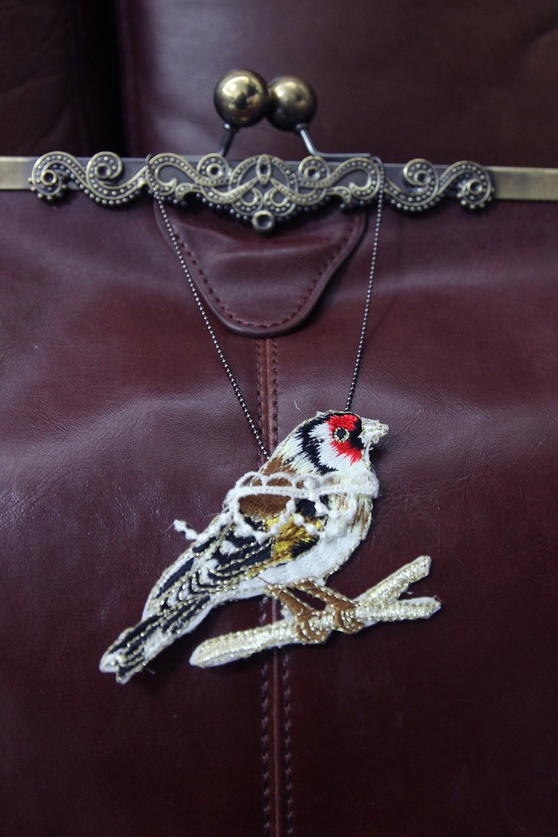 Bird embroidery necklace - Necklaces - Other Materials Red