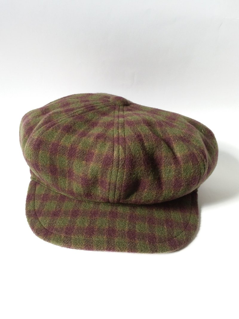 紫綠格紋軟呢報童帽 - 帽子 - 其他材質 綠色
