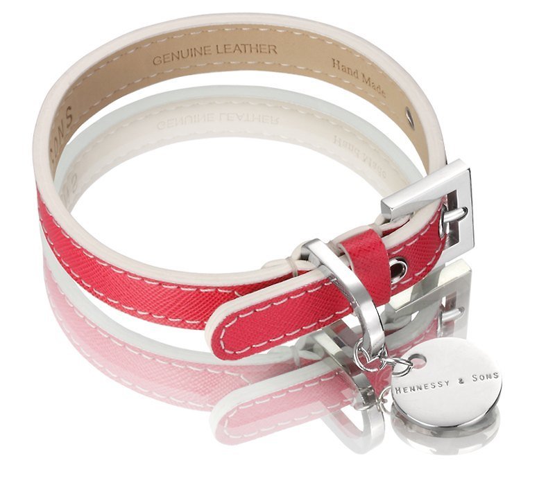 H&S Hennessy Father and Son Size S-Three Colors-Saffiano Oxford Leather Collar - Collars & Leashes - Genuine Leather Red