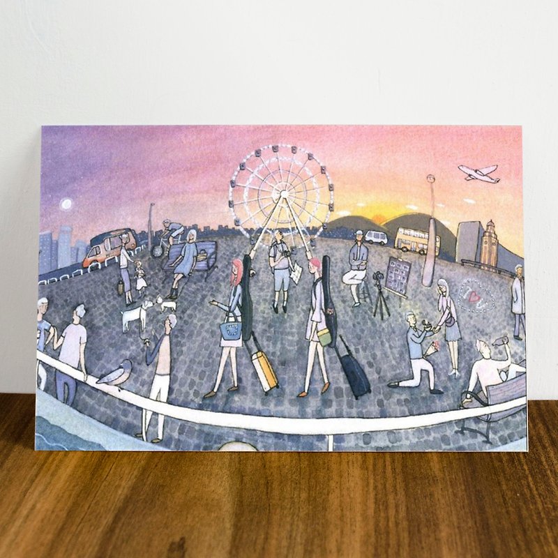 水彩イラストpostcard-「ストリート・ミュージック」 - 香港HARBOUR - カード・はがき - 紙 パープル