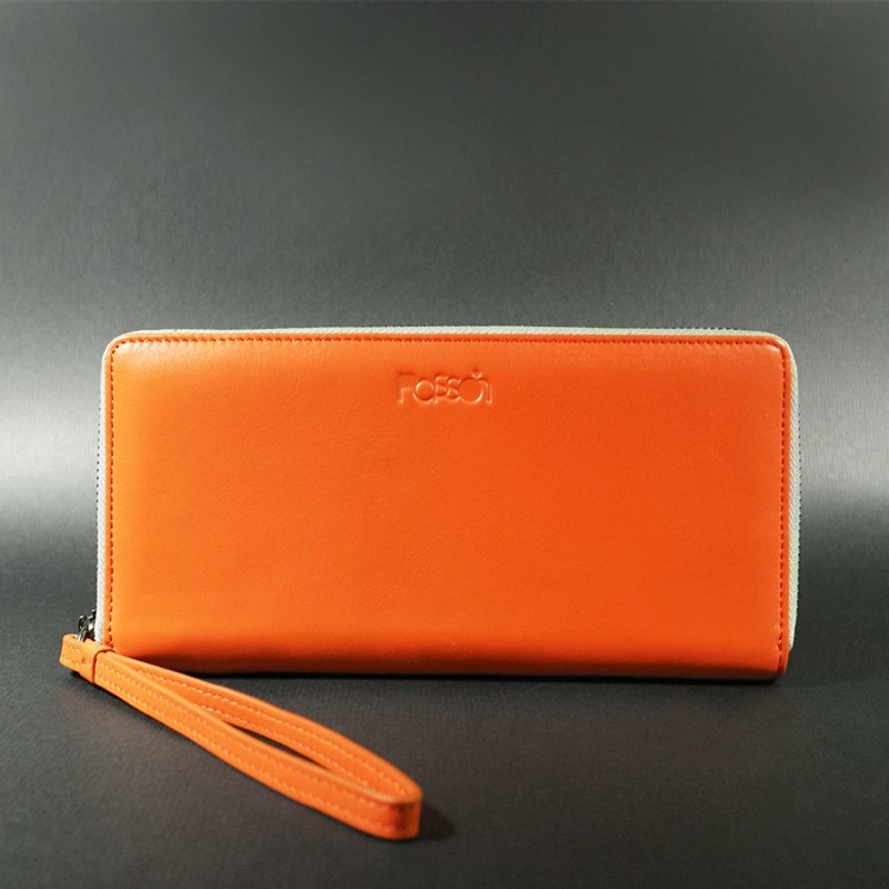 Passion Orange zipper long clip - Wallets - Genuine Leather Orange