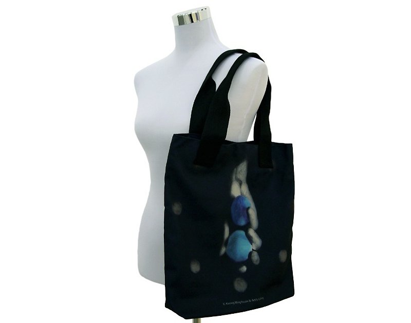 黑色藝術家數碼打印環保袋系列-第七第八行星 - 側背包/斜孭袋 - 棉．麻 藍色