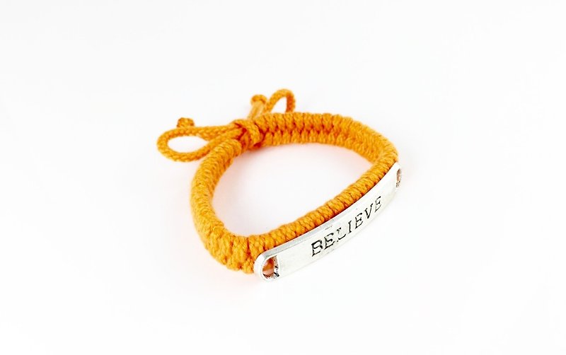 「橘色編織 x BELIEVE銀牌」 - 手鍊/手鐲 - 棉．麻 橘色