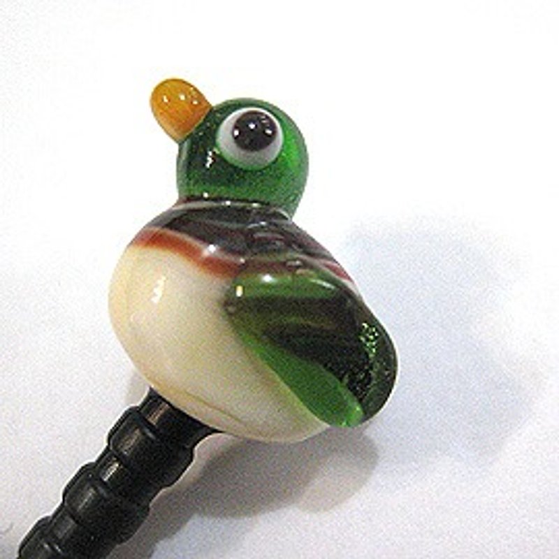 Bird Series - (mallards) glass phone dust plug - ที่ตั้งมือถือ - แก้ว สีเขียว