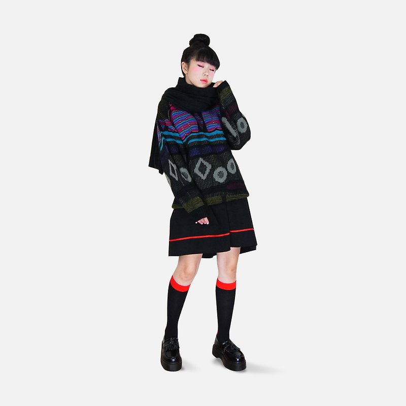 A‧PRANK: DOLLY :: VINTAGE retro with bad reception micro textured pattern perspective psychedelic color sweater - สเวตเตอร์ผู้หญิง - ผ้าฝ้าย/ผ้าลินิน 