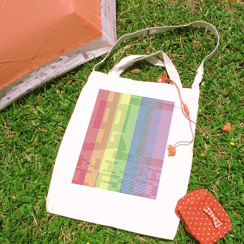 Rainbow color (nijiiro) Cultural & Creative wind straight canvas bag - Clutch Bags - Cotton & Hemp 