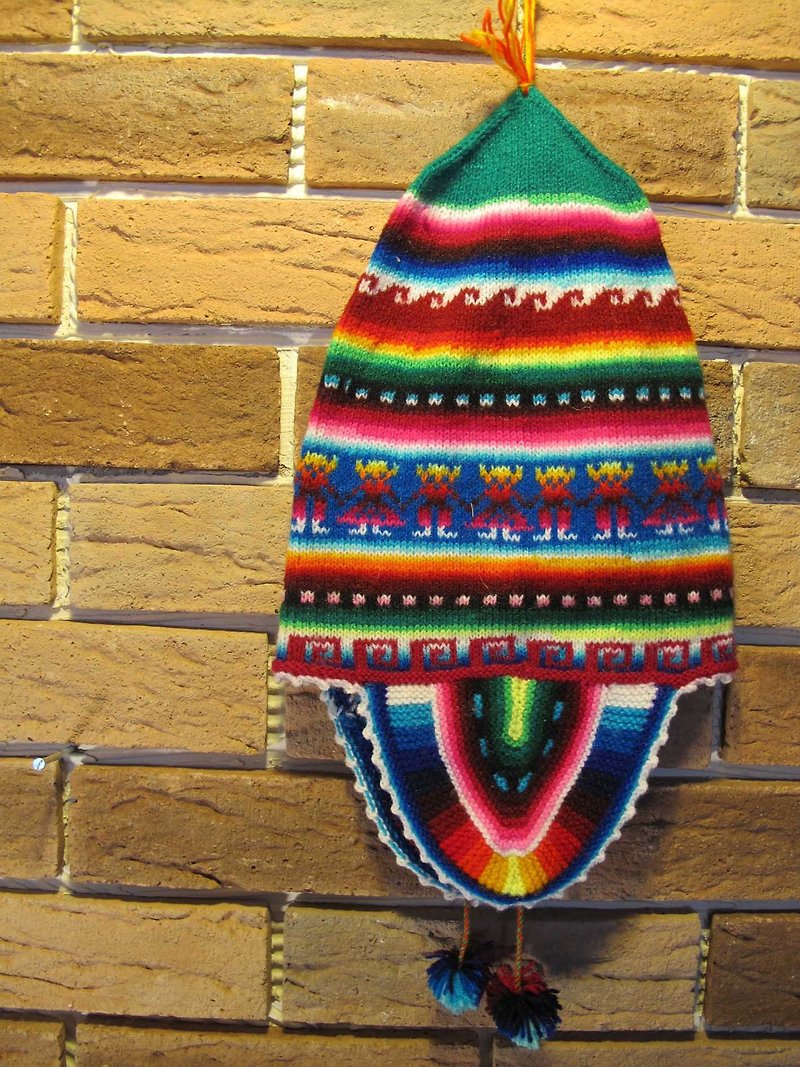 ペルー 手をつないで色のグラデーション ウールの帽子 -グリーン - 帽子 - その他の素材 多色