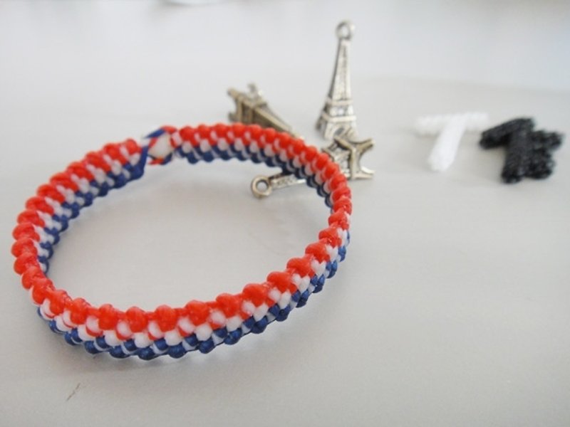 French flag wind bracelet wax line silk - Bracelets - Waterproof Material Multicolor