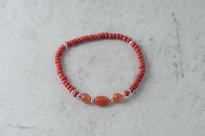 like. Zhenghong Liuli Bracelet Type A. South Red Agate Raw Ore Main Bead - สร้อยข้อมือ - วัสดุอื่นๆ สีแดง