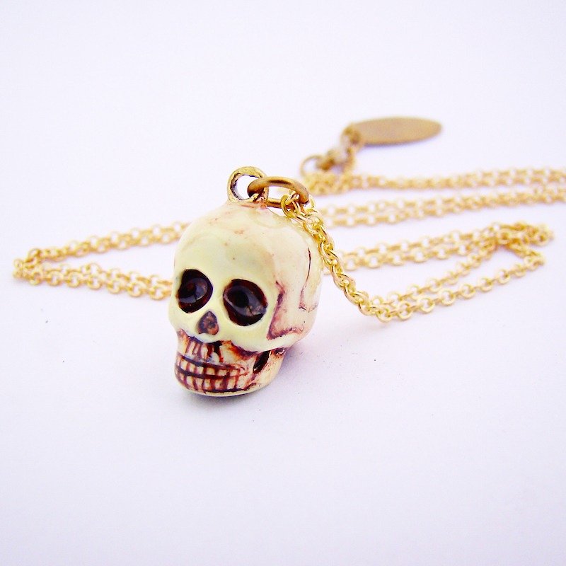 Realistic Skull pendant in brass with painting enamel ,Rocker jewelry ,Skull jewelry,Biker jewelry - 項鍊 - 其他金屬 