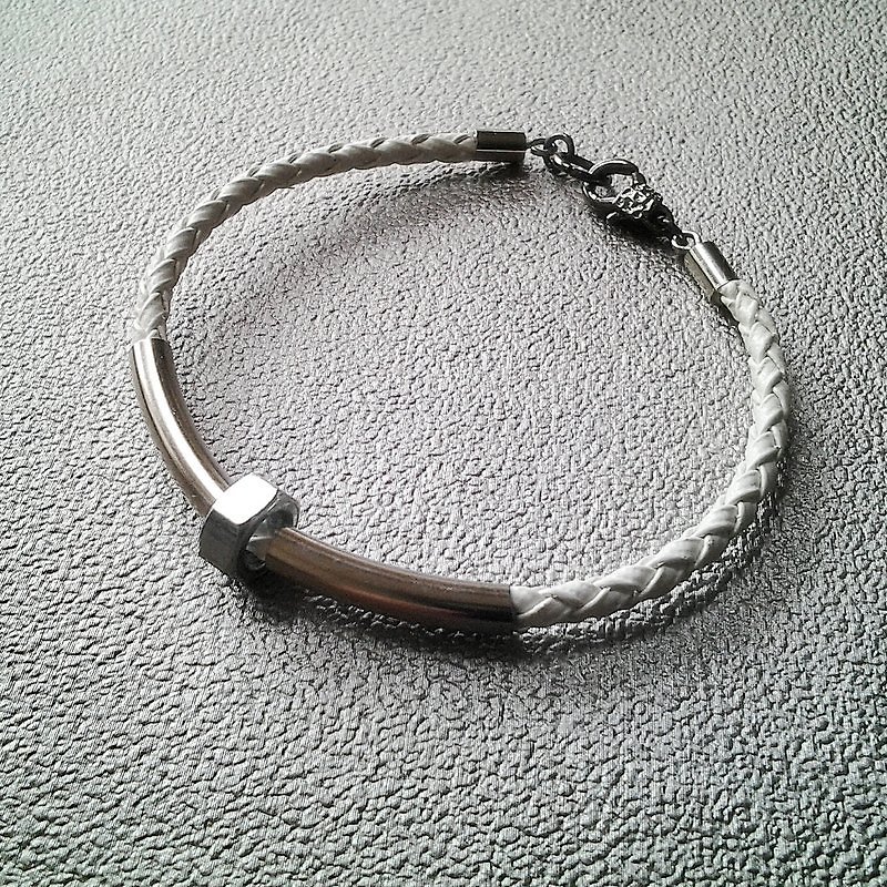 EarringFanatic metal light rock identified sub-skin neutral white bracelet - Bracelets - Genuine Leather White