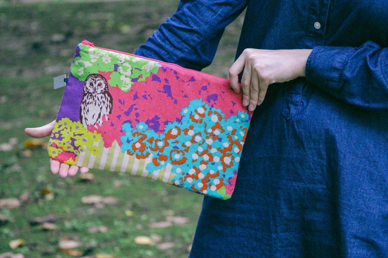 專屬訂單 - 野生動物・IPAD BAG + 桃紅奈良鹿・小化妝包 - 化妝包/收納袋 - 棉．麻 粉紅色