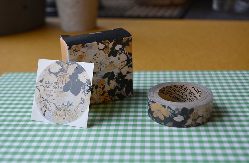 Sweet Letter-Hand-painted Paper Tape Sweet Letter Flower Plant Ginkgo Leaf Autumn - มาสกิ้งเทป - กระดาษ สีทอง