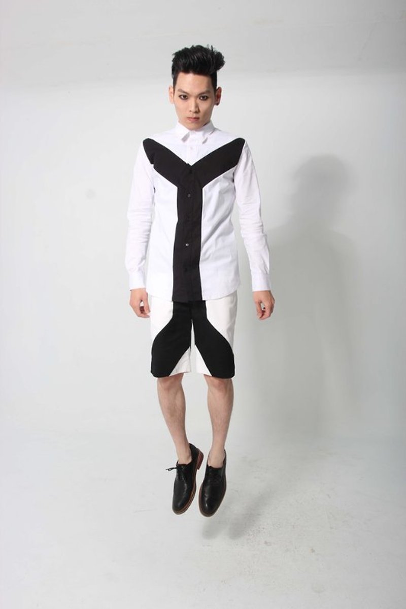 Sevenfold Letter Y Shirt Letter Y Shirt - เสื้อเชิ้ตผู้ชาย - ผ้าฝ้าย/ผ้าลินิน ขาว