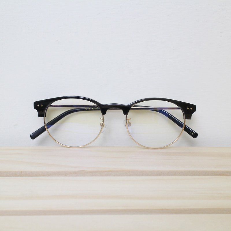 復古圓框 經典眉框  鏡框 眼鏡 - กรอบแว่นตา - พลาสติก สีดำ