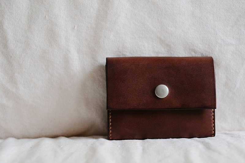 Hand Stitched Dark Brown Leather Wallet - กระเป๋าใส่เหรียญ - หนังแท้ 