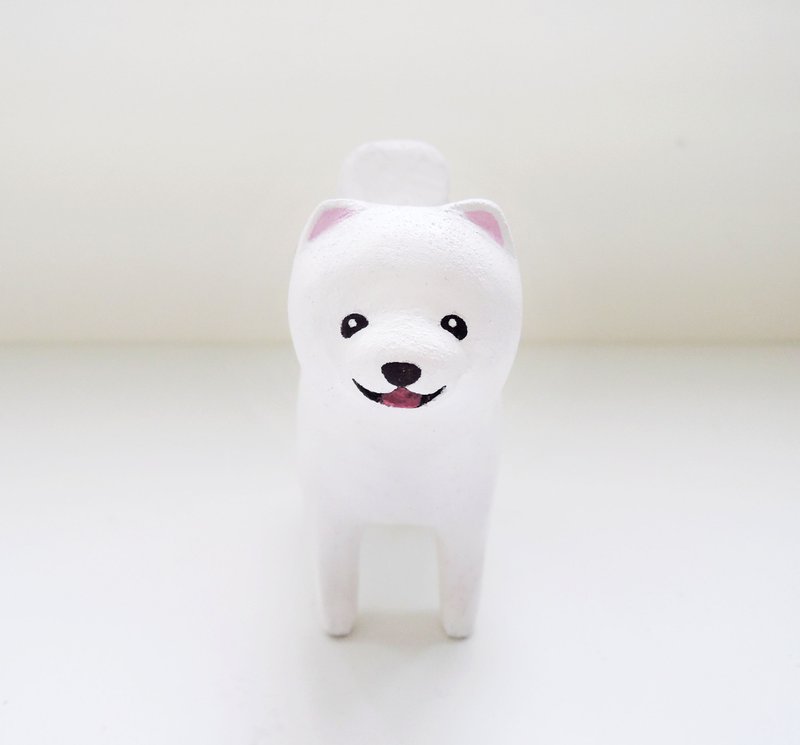 Super Punta Songsamoye feel small ornaments wood carvings Samoyed wooden decorations healing - ของวางตกแต่ง - ไม้ ขาว