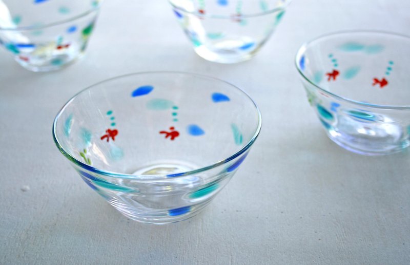 Goldfish flat bowl - จานเล็ก - แก้ว สีน้ำเงิน