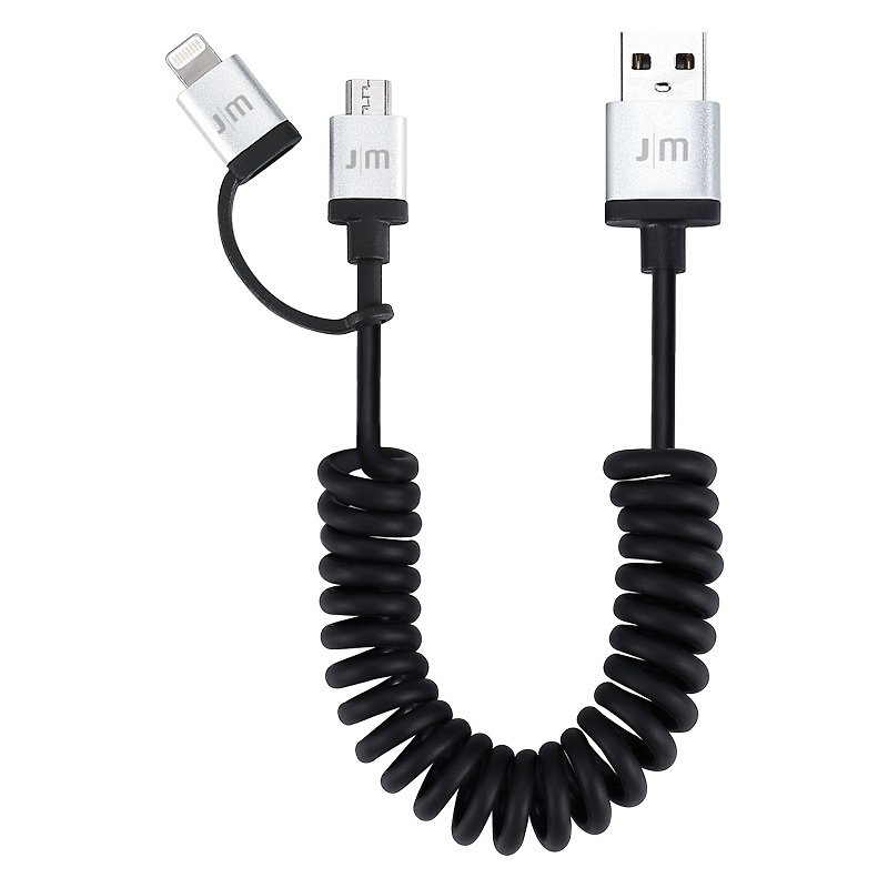 J|M AluCable Duo Twist™ 鋁質Lightning/Micro USB 雙用連接捲線 (1.8m)  DC-189 - 行動電源/充電線 - 其他金屬 銀色