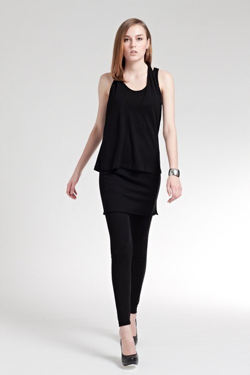 兩件式組和針織洋裝~Street Style - 背心/無袖上衣 - 其他材質 黑色