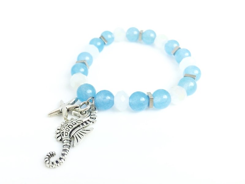 "Crystal blue x silver stars hippocampus" - Bracelets - Other Materials Blue