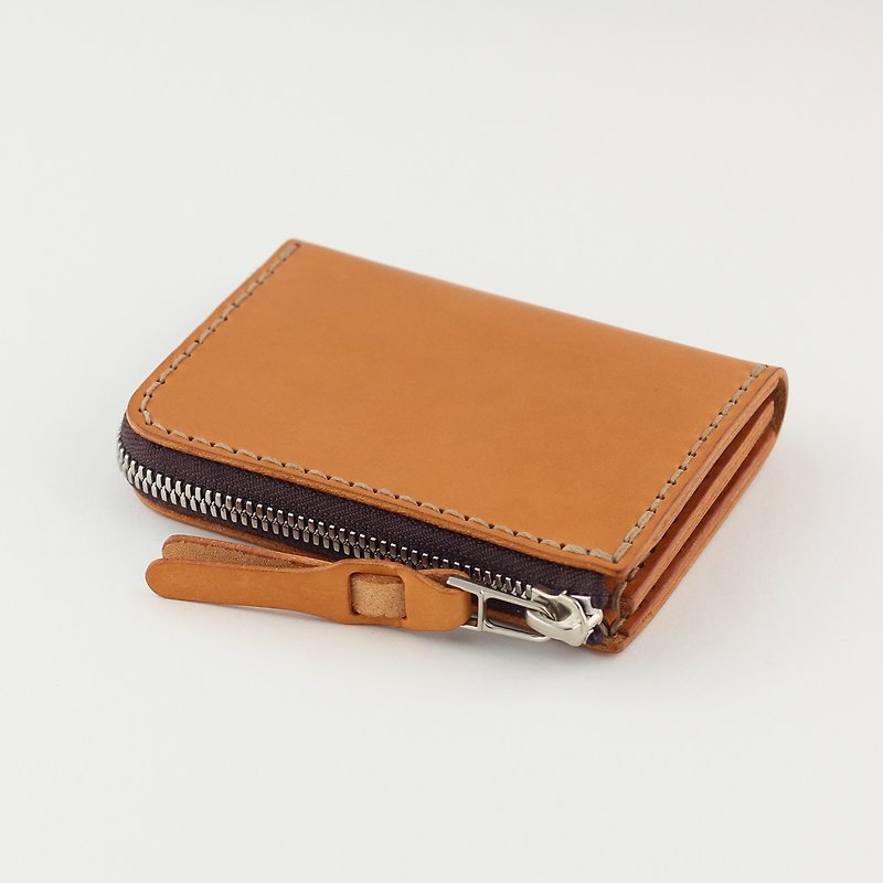 L-shaped zipper short clip/coin purse/wallet--camel yellow - Wallets - Genuine Leather Orange