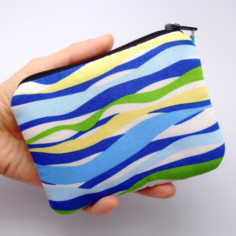Zipper pouch / coin purse (padded) (ZS-66) - กระเป๋าใส่เหรียญ - ผ้าฝ้าย/ผ้าลินิน สีน้ำเงิน