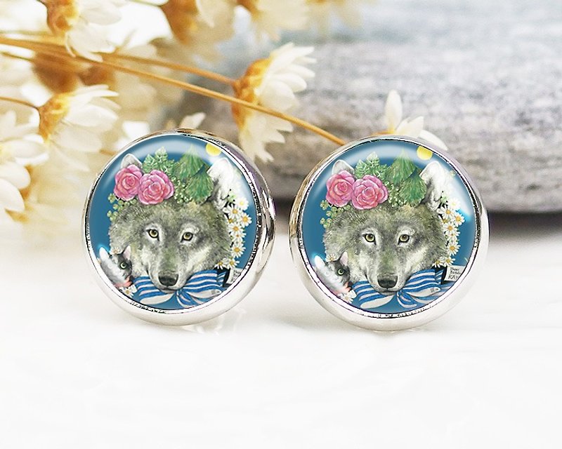 Playful Wolf-Clip-on earrings ︱ stud earrings ︱ small face modification fashion accessories ︱ birthday gift - Earrings & Clip-ons - Other Metals Multicolor