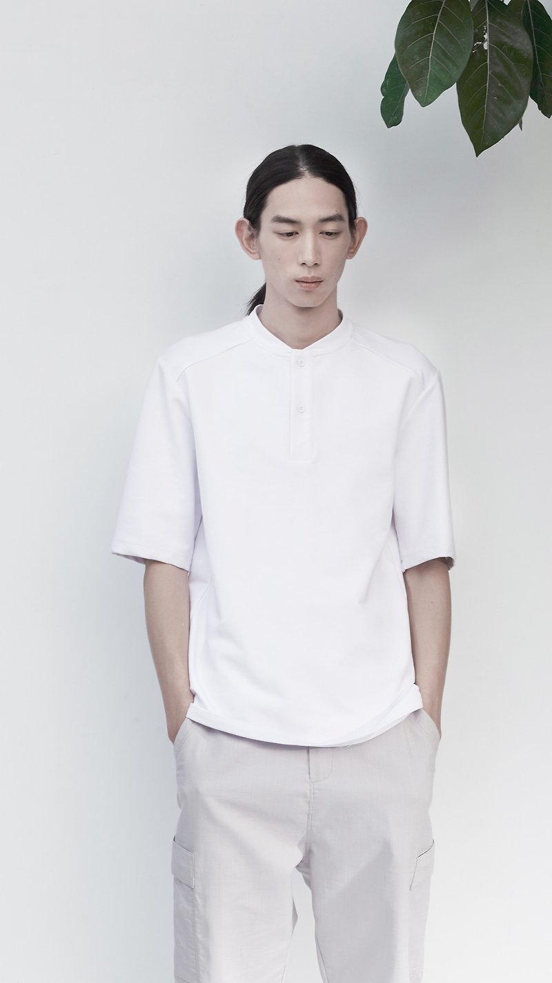TRAN - Baseball Collar Polo Shirt - เสื้อยืดผู้ชาย - วัสดุอื่นๆ ขาว