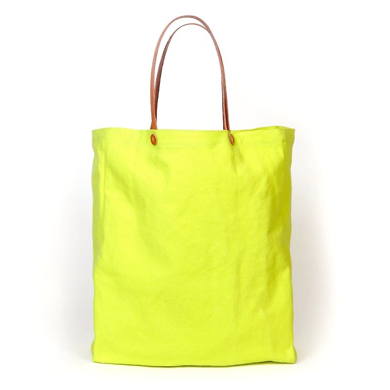 蛍光レモンイエローのレザーストラップキャンバスショッピングバッグ - 限定商品 - ショルダーバッグ - その他の素材 イエロー