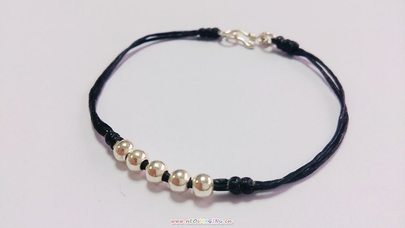 Chinese name wax rope bracelet sterling silver bracelet lucky rope bracelet wax bracelet black - สร้อยข้อมือ - วัสดุอื่นๆ สีดำ