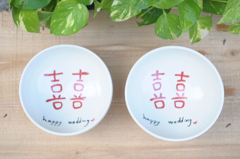 囍+囍happy wedding-對碗 - 碗 - 瓷 紅色