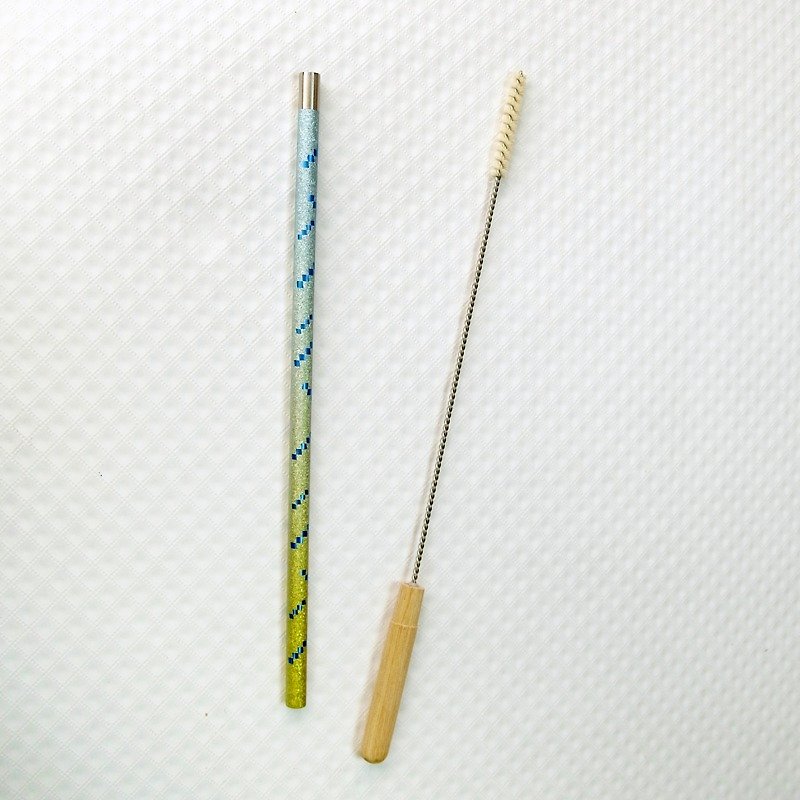 [Made in Japan Horie] Titanium Love Earth-Pure Titanium ECO Straw-Art Yellow + Straw Brush with Log Handle - หลอดดูดน้ำ - โลหะ สีเหลือง