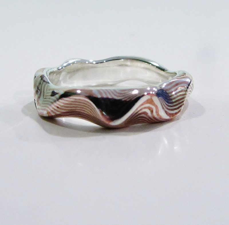 木目金 戒指  (銀銅材質) 木紋金 客製 Mokume Gane - 對戒 - 其他金屬 多色