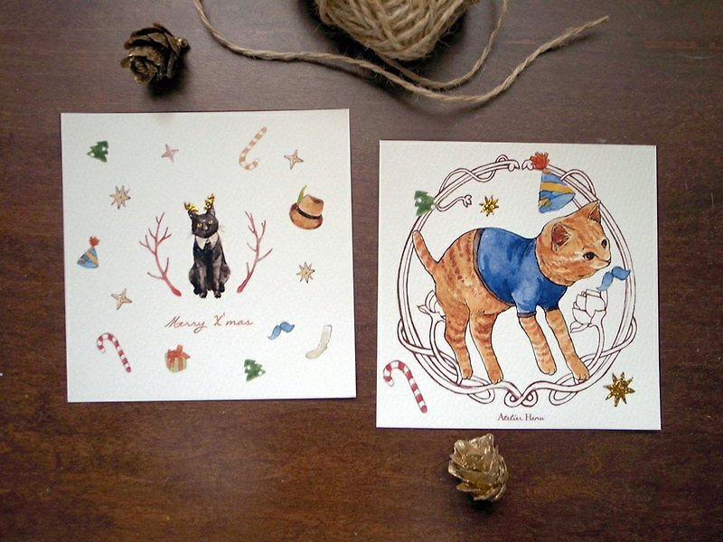กระดาษ การ์ด/โปสการ์ด สีนำ้ตาล - ☃貓咪聖誕小卡片☃ 2張 （共二款）