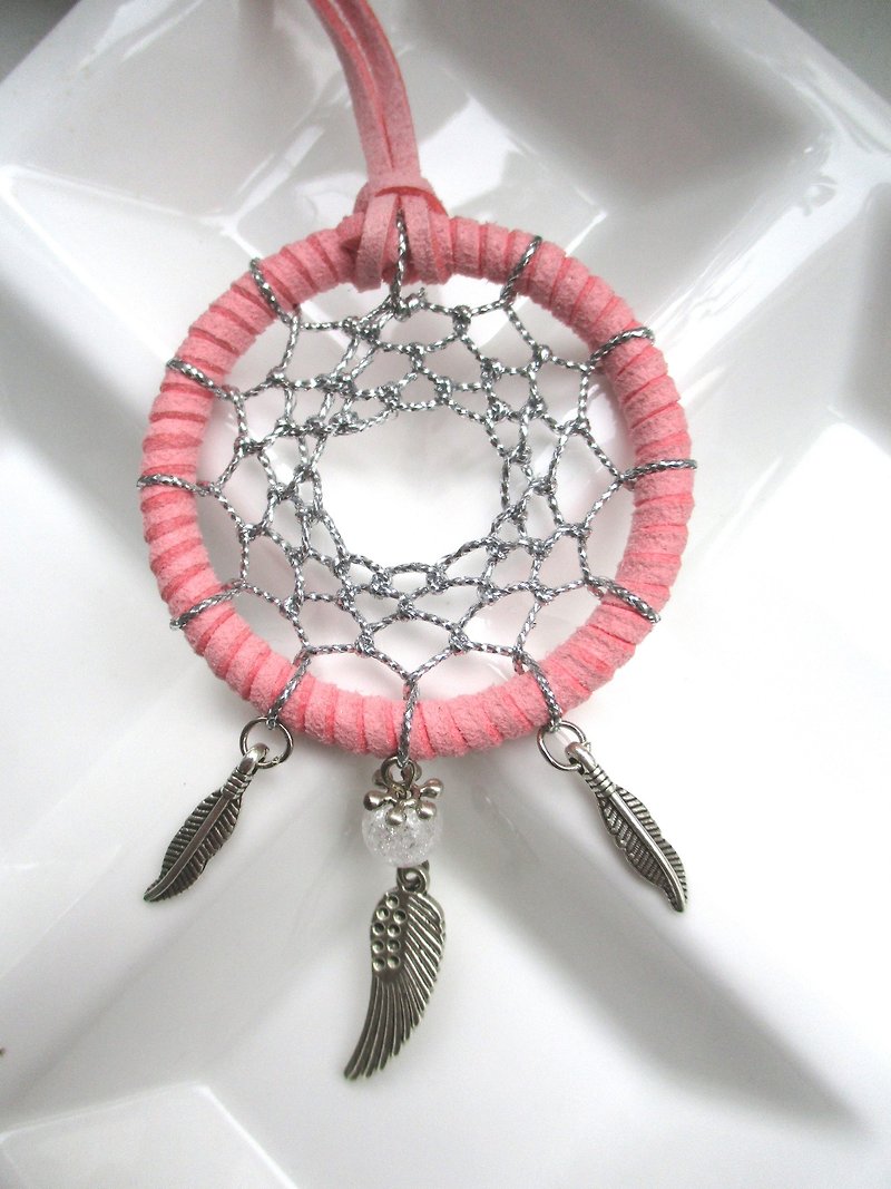 Small kite - Dreamcatcher necklace -pink - Necklaces - Other Materials Pink
