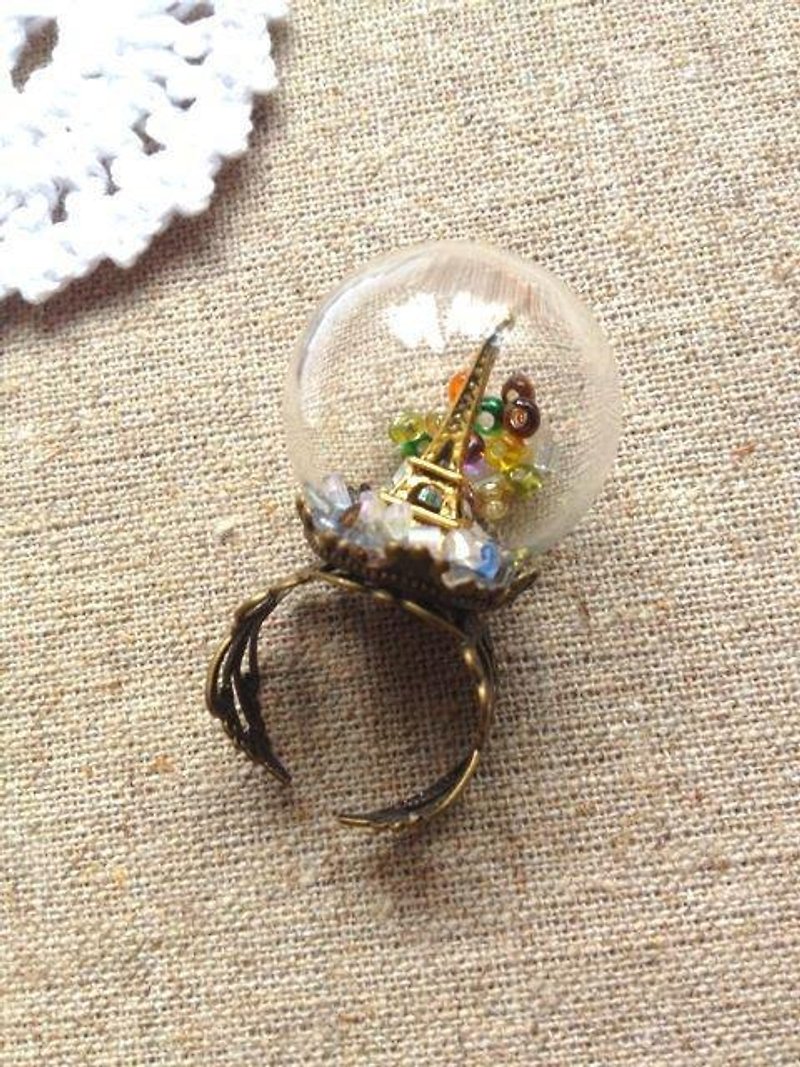 [imykaka] ♥ 水晶玻璃球 法國巴黎鐵塔 小彩球 古典戒指    情人節 禮物 - 戒指 - 玻璃 多色