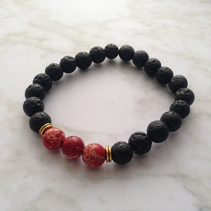 Red Lava | volcanic rock | beaded bracelet - Bracelets - Stone Black
