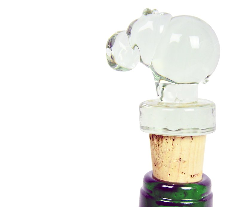 Recycling glass cork wine stopper hippo _ fair trade - Cookware - Glass White
