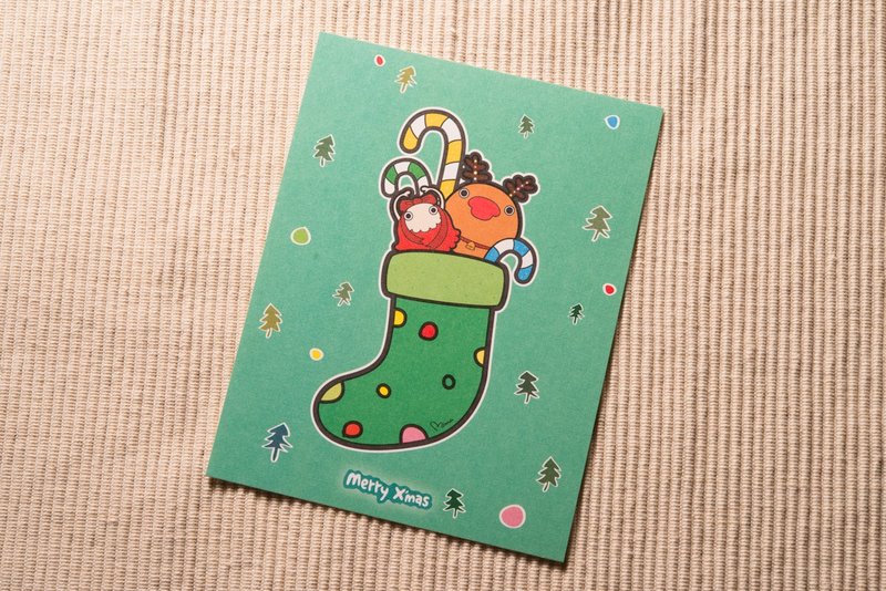 聖誕精靈-麋鹿耶誕襪●明信片聖誕卡 - 卡片/明信片 - 紙 綠色