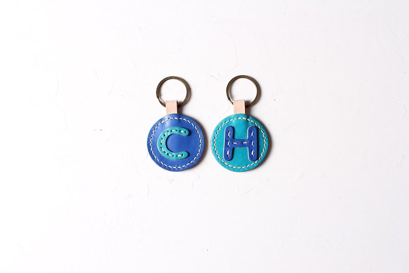 Macaron leather key ring key wedding small things [free custom lettering 1-7 characters] - ที่ห้อยกุญแจ - หนังแท้ 