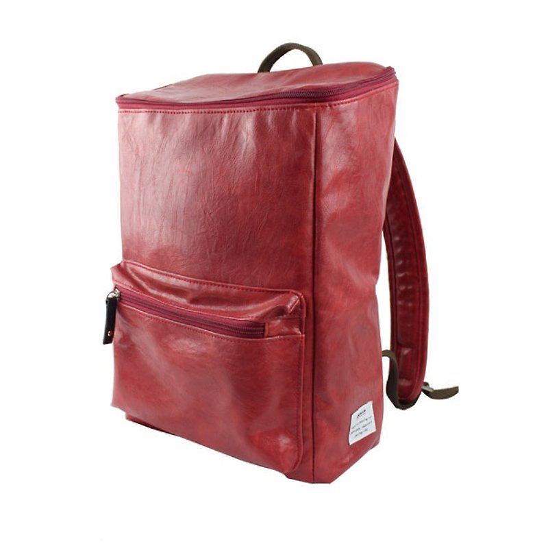 AMINAH-玫紅色復古皮革方形後背包【am-0227】 - 其他 - 人造皮革 紅色