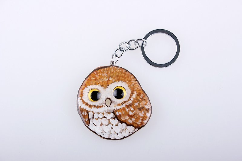 Owl wooden block charm - Necklaces - Wood Brown