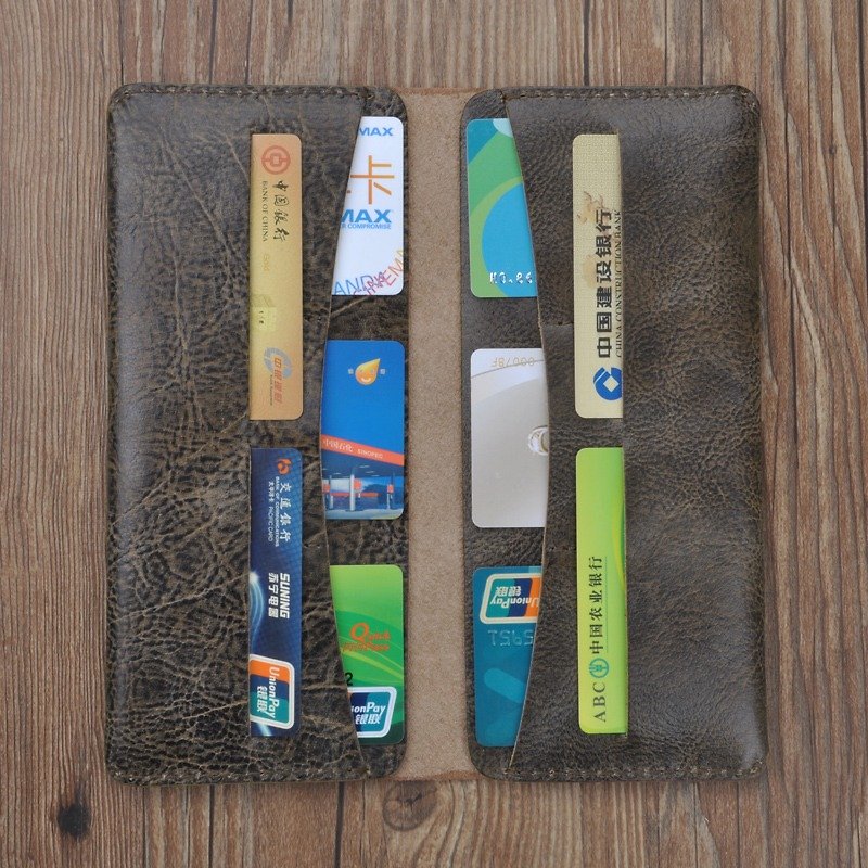 Large-capacity long wallet multi-card position vegetable tanned leather handmade cowhide - ที่ใส่บัตรคล้องคอ - หนังแท้ 