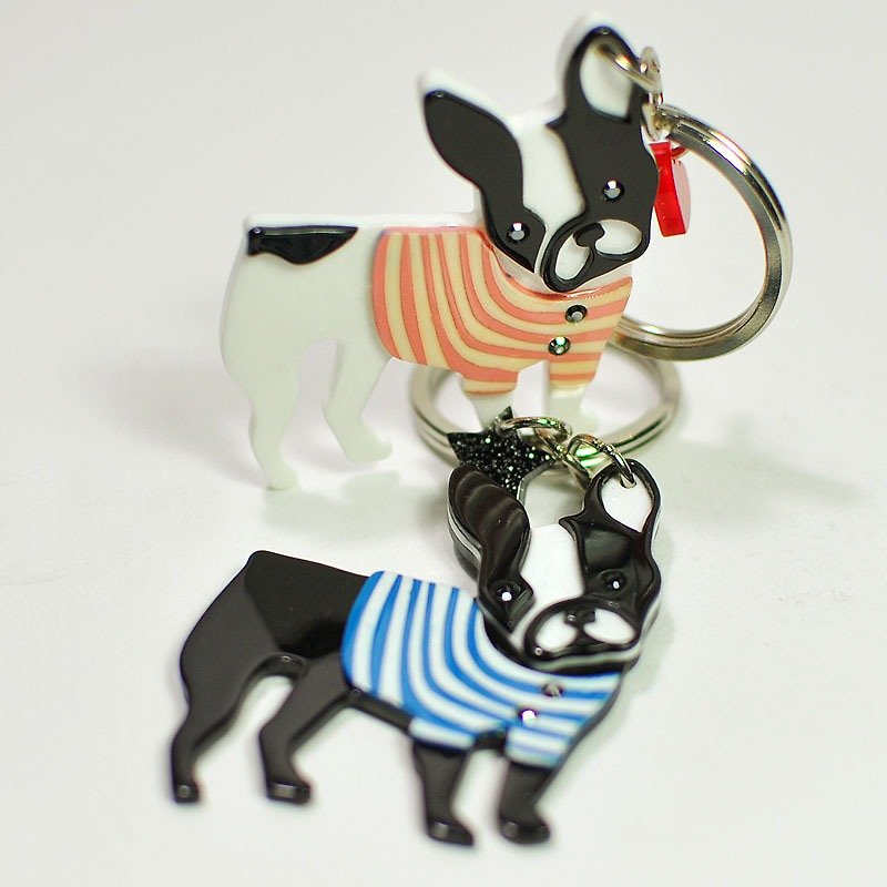 <Bulldog love stripes> key ring - Collars & Leashes - Acrylic 