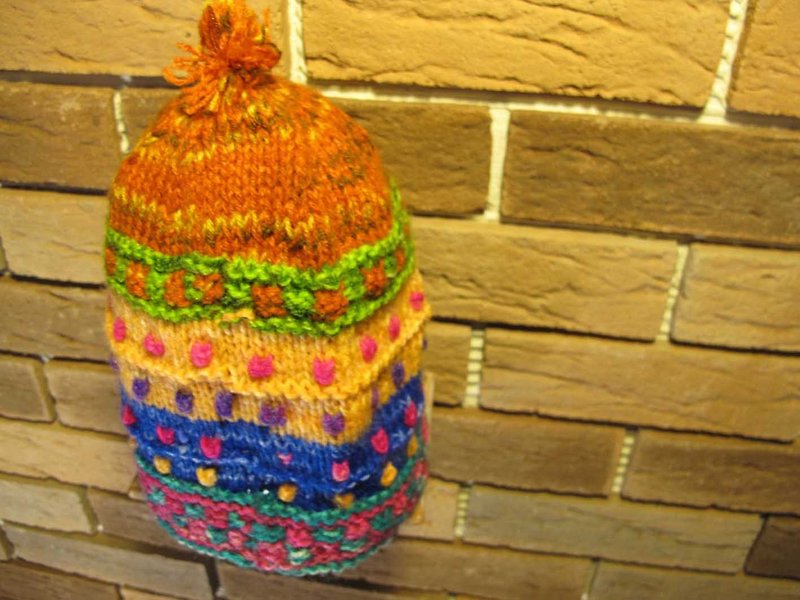彩色豆豆 手工編織毛帽-橘 頭小版 - 帽子 - 其他材質 多色