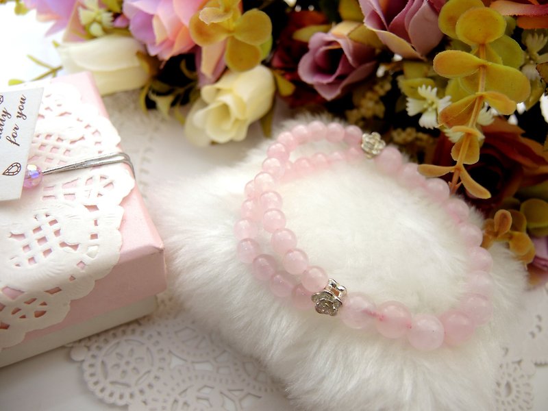 "Bride Floral Marriage" tenderness rose romantic ladies powder crystal 925 sterling silver bracelet - Bracelets - Gemstone Pink