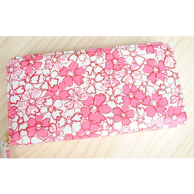 日本製造　山羊皮　錢包　花序梗　粉红色　 made in JAPAN handmade leather wallet - 錢包/皮夾/長短夾 - 真皮 